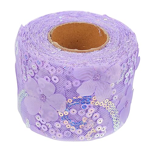 Anneome 1 Rolle Dekoratives Tüllgewebe seidenband ribbon stich Glitzerband Hochzeitsdekoration Weihnachtsband besticktes Paillettenband Kopfbedeckungsband selber machen Polyester Lavender von Anneome