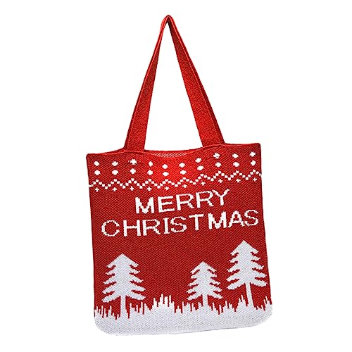 Anneome 1Stk Gestrickte Weihnachtstasche Mädchen Handtasche Weihnachtsleinen-Einkaufstasche weihnachtsbaumsack christbaumsack Schultertasche Handtaschen Stricken Aufbewahrungstasche Garn von Anneome