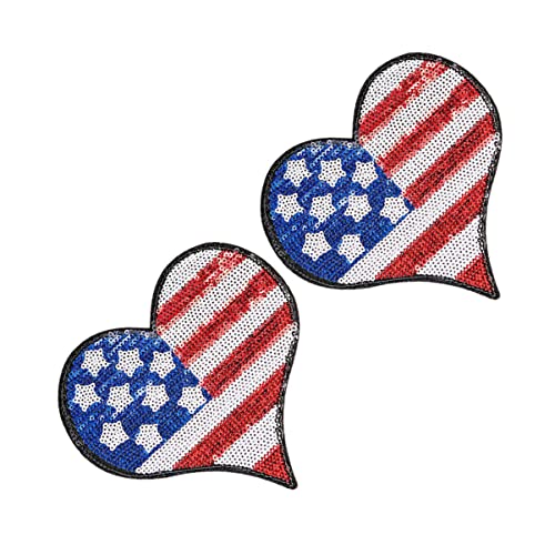 Anneome 2pcs Flaggendesign Gesticktes Nähfleck Herzform Pailla Appin Applique Kleidung Kleid Nähapparat Unabhängigkeitstag DIY Accessoire von Anneome