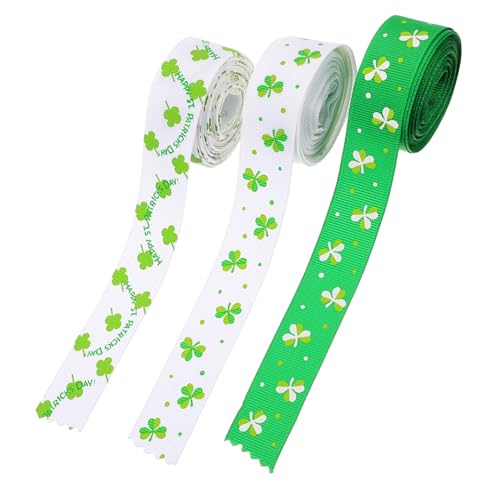 Anneome 3 Rollen St. Patrick Geschenkband Verpackungsband als seidenband bändchen gurtband Bowknot-Gurt packen Geschenkverpackungsband Haushalt vierblättriges Kleeblatt von Anneome