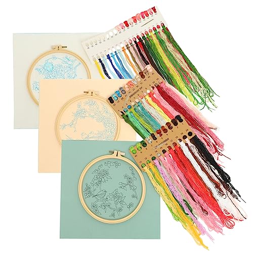 Anneome 3 Sätze Blumen-und Vogels Tickerei Anfänger-kit Bastelset Für Kinder Kreuzstich-set Diy-stickset Nähset Für Kinder Nähsets Für Kinder Kreuzstichpackungen Für Kinder Polyester von Anneome