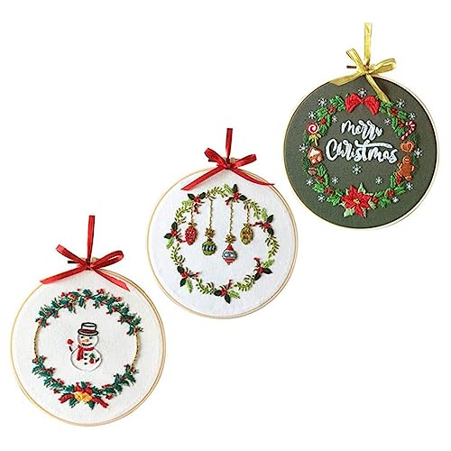 Anneome 3 Sätze Weihnachtskreuzstich Stickrahmen Stickset Mit Anleitung Weihnachts-kreuzstichset Gestempeltes Stickset Stickerei-malset Weihnachts-stickset Bettwäsche Aus Baumwolle von Anneome