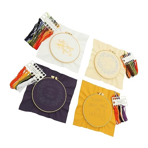 Anneome 4 Sätze Stickmaterialpaket Stickgarn-Kit Sticken für Anfänger embroidery kit Kreuzstich Materialien Kreuzstich-Werkzeugsatz Halloween-Muster-Stickmaterial Stickrahmen Plastikpapier von Anneome