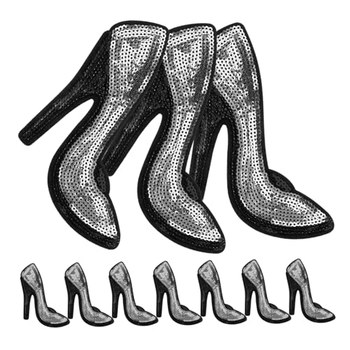 Anneome 5 Paare High-heels-aufnäher Fersensporn Kleider High Heels Kleidungsflicken Selber Machen High-heel-form-patch Kleidungsstück Applikation Gestickte Abzeichen Pailletten Silver von Anneome