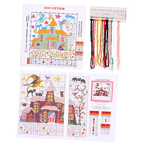 Anneome Halloween-Hütte Kreuz stich selber stricken Handarbeit Schloss Wandkunst Halloween-Wandkreuz embroidery kit embroidery set Kreuzstich-Werkzeugsatz Stickwerkzeug-Set Baumwolle von Anneome