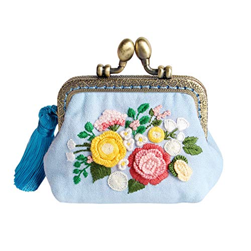 Anneome Taschenstickerei embroidery handwerkskunst craft kit hand made stoff tasche geldbörse selber machen Sticksets für Erwachsene handgemachte Stickerei Stickwerkzeuge für Anfänger Blue von Anneome