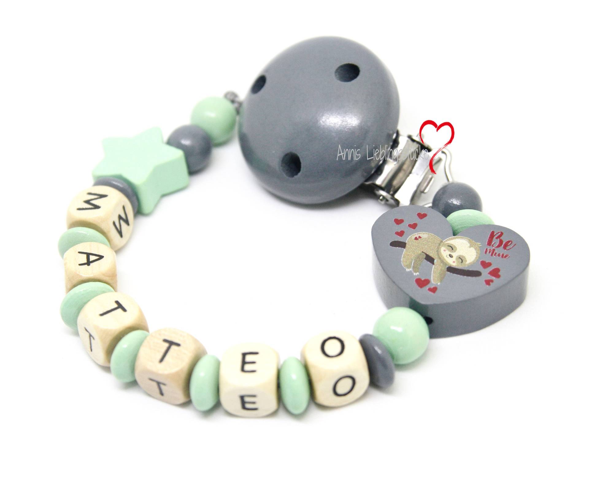 Schnullerkette Mit Namen Junge Personalisiert Faultier Geburt Taufe Babygeschenk Babyparty von AnniLieblingsstuecke