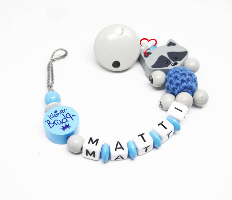 Schnullerkette Mit Namen Junge Personalisiert Kleiner Bruder Geburt Taufe Babygeschenk Babyparty von AnniLieblingsstuecke