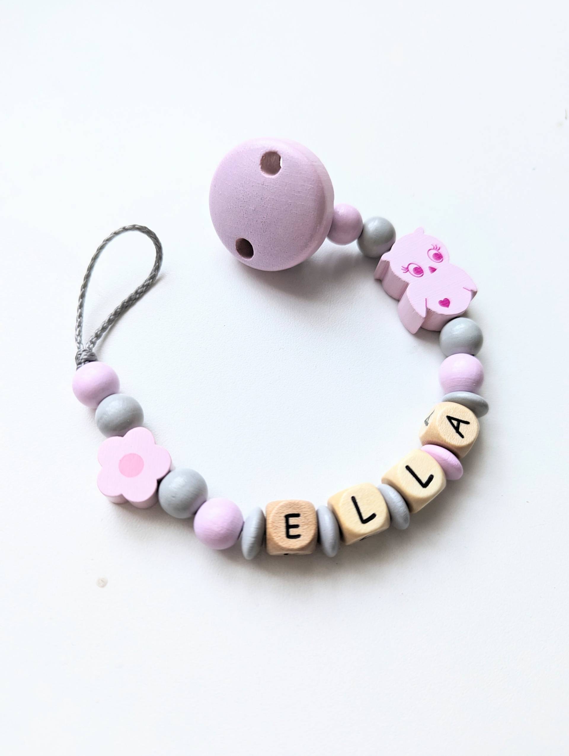 Schnullerkette Mit Namen Mädchen Personalisiert Eule Rosa Geburt Taufe Babygeschenk Babyparty von AnniLieblingsstuecke