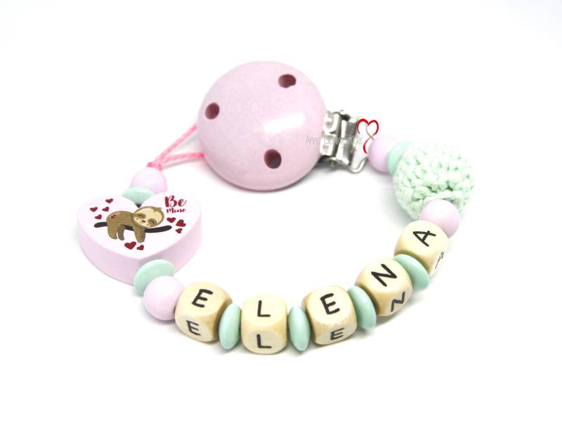 Schnullerkette Mit Namen Mädchen Personalisiert Häkelperle Mint Geburt Taufe Babygeschenk Babyparty von AnniLieblingsstuecke