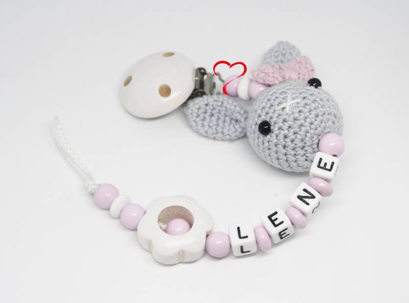 Schnullerkette Mit Namen Mädchen Personalisiert Häschen Geburt Taufe Babygeschenk Babyparty von AnniLieblingsstuecke