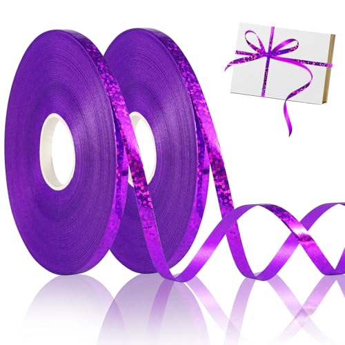 Annickee Geschenkband Lila, 2 Rollen 50 Meter Geschenkbänder Glitzer, 5mm Violett Band Laser, Schleifenband Glänzend, Geschenk Band für Luftballons, Geschenkverpackung, Florist, Basteln, Weihnachten von Annickee