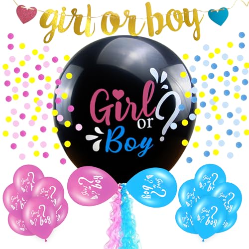 Annickee Gender Reveal Ballon Set, Gender Reveal Party Deko Mit Rosa und Blauem Konfetti, Baby Geschlecht Verkünden, 36in Geschlechtsverkündung Baby Luftballon, Quasten, enthüllende Gender-Banner von Annickee