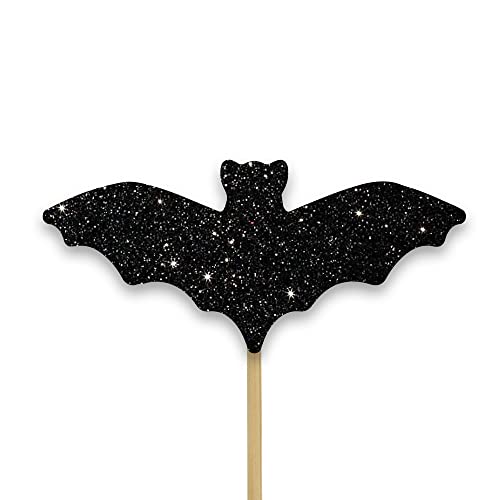 Anniversary House 12 Stück Halloween Fledermaus Cupcake Topper, Halloween Kuchen Topper, Cupcake Dekorationen, 5,5 x 4,5 cm Premium doppelseitiges Papier & Bambus Pick, Glitter Fledermaus Topper, J180 von Anniversary House