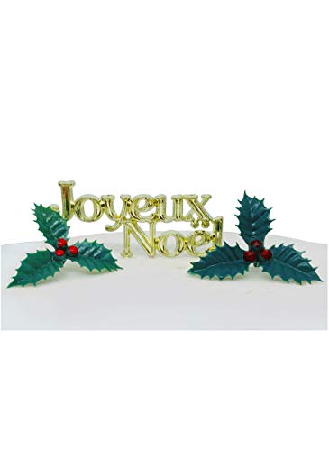 Anniversary House 3-teiliges Set Doré Décor Gâteau Joyeux Noël - Houx Gold Holly Christmas Cake Decorations, Christmas Cake Toppers, Yule Log Decorations, Traditional Non-Edible Decorations, BX353 UK von Anniversary House