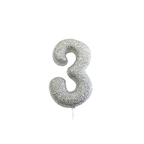 Anniversary House Metallic Silber Glitzer Kerze Zahl 3 3. Geburtstag Tortenaufsatz 7 cm AHC40/3 von Anniversary House