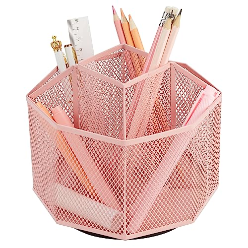 Annova Schreibtisch-Organizer aus Netzstoff, drehbar, mit 5 Fächern, für Süßigkeiten/Stifte, Büro, Kunstbedarf, Aufbewahrung, Klassenzimmer, Zuhause (Light PInk) von Annova