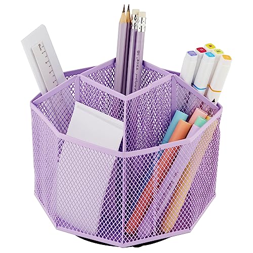 Annova Schreibtisch-Organizer aus Netzstoff, drehbar, mit 5 Fächern, für Süßigkeiten/Stifte, Büro, Kunstbedarf, Aufbewahrung, Klassenzimmer, Zuhause (Light Purple) von Annova