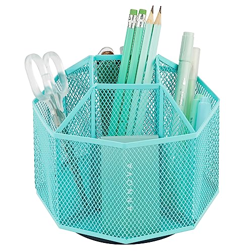 Annova Schreibtisch-Organizer aus Netzstoff, drehbar, mit 5 Fächern, für Süßigkeiten/Stifte, Büro, Kunstbedarf, Aufbewahrung, Klassenzimmer, Zuhause (Turquoise) von Annova