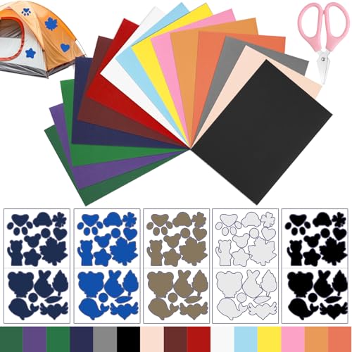 Annyswit 20 Stück Nylon Flicken Selbstklebend Stoff 15 x 20/15 x 25 cm Bunt Zelt Reparaturset Stoffflicken Wasserdicht Reparaturset Sonnenschirm Patch für Zelte Daunenjacke Schlafsack Tasche Markise von Annyswit