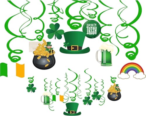 St. Patricks Day Dekorationen, 30 CT Glückskleeblatt, hängende Wirbel, St. Patricks Day Dekoration für St. Patricks Day von Anor Wishlife