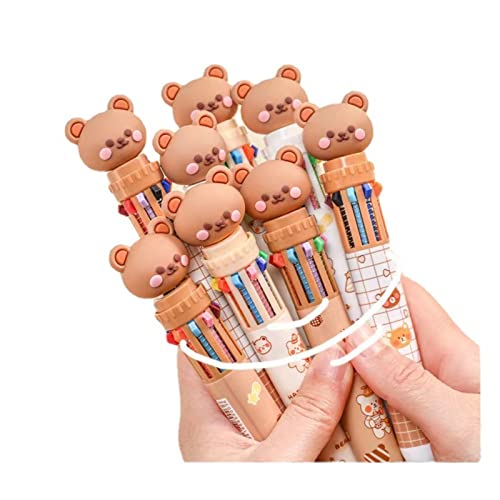 Anoudon 8pcs Multicolor Bär 0.5mm 10-in-1 einziehbare Kugelschreiber 10-Farben Transparent Barrel Kugelschreiber für Bürobedarf und Kinderschule von Anoudon