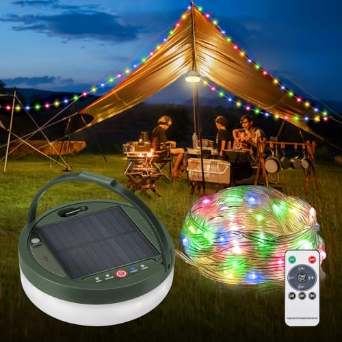 Anpro 12M 130 LED Multi-color Camping Lichterkette Aufrollbar, Solar & USB Aufladung Camping Lampe Tragbare 3600mAh, Solar Camping licht Dimmbar 5 Beleuchtungsmodi für Camping Party Gartendek von Anpro