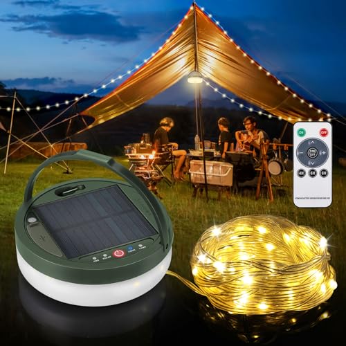 Anpro 12M 150 LED Camping Lichterkette Aufrollbar, Solar & USB Aufladung Camping Lampe Tragbare 3600mAh, Solar Camping licht Dimmbar 5 Beleuchtungsmodi für Camping Party Gartendek von Anpro