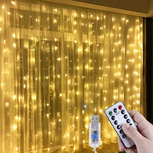 Anpro 300 LEDs USB Lichtervorhang 3m x 3m, USB Lichterkettenvorhang mit 8 Lichtmodelle für Partydekoration deko schlafzimmer, Warmweiß, Innenbeleuchtung von Anpro