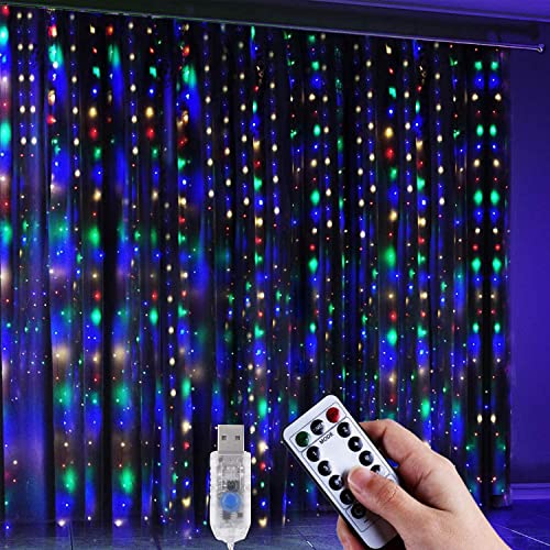 Anpro LED USB Lichtervorhang 3m x 3.2m, 320 LEDs USB Bunt Lichterkettenvorhang mit 8 Lichtmodelle für Partydekoration deko schlafzimmer, Innenbeleuchtung, Bunt (Rot, Grün, Blau, Warmweiß) von Anpro