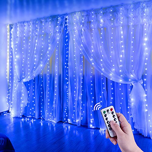 Anpro Lichtervorhang 3m x 3m ,300 LEDs USB Lichterkette LED Lichterkettenvorhang mit 8 Modi für Partydekoration deko schlafzimmer, Innenbeleuchtung, Blau von Anpro