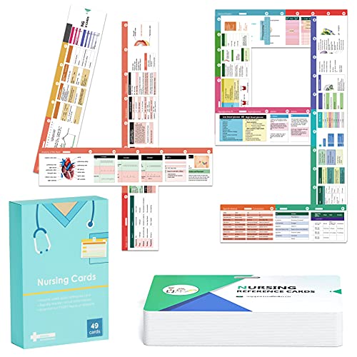 Horizontale Referenzkarten für Krankenpfleger, Krankenpflege-Essentials-Set, Bonus-Spickzettel – Laborwerte, EKG, Vitals usw. für Krankenschwestern, LPN oder Studenten, 49 Stück von Anrapley