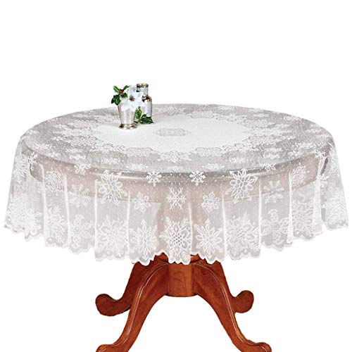 Ansenesna Tischdecke Weiß Rund Spitze Decke Stoff Vintage Tischtuch Für Festlich Party Hochzeit (178cm) von Ansenesna