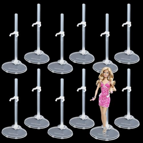 Anseom 12 Stücke Puppenständer, Verstellbar Puppenständer, Plastikpuppenständer Klar Puppen Display Halter Kunststoff Puppenständerhalter Actionfiguren Puppenzubehör für 9-11 Zoll Barbie-Puppen von Anseom