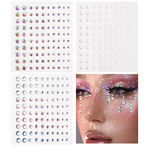 Anseom 3 Blatt Selbstklebend Strasssteine Kristall Aufkleber, Glitzer Edelstein Aufkleber Bunte Strasssteine Gesicht Selbstklebend für Augen Gesicht Urlaubszubehör Und Nail-Art-Dekorationen von Anseom