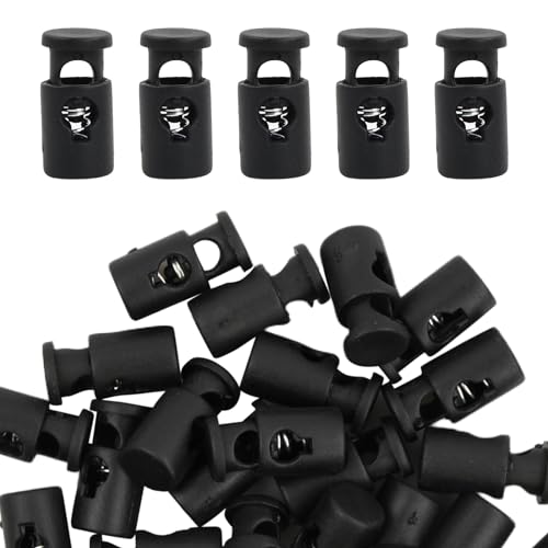 Anseom 30 Stück 1-Loch Kordel Stopper, Schwarz Kordelklemme aus Nylon Optimal für 3-4 mm Kordel, Cord Lock Stopper Gummikordel Stopper Schnurstopper für Kordelzüge Taschen Schnürsenkel und Mehr von Anseom