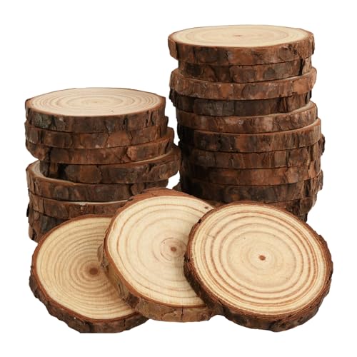 Anseom Holzscheiben, 20 Stücke Holz Log Scheiben 7-8 cm Runde Naturholz Holzscheibe 1 cm Dicke Baumscheiben für DIY Handwerk Weihnachten Dekoration Holzuntersetzer von Anseom