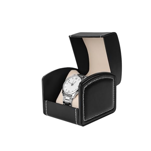 Anseom Uhrenbox, PU Leder Uhrenbox mit abnehmbarem Kissen Single Uhrengehäuse Uhr Geschenkbox Uhr Box für Uhren Schmuck Anhänger Halskette Armbänder, Herren und Damen (Schwarz) von Anseom