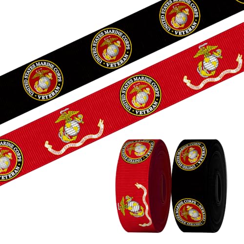 2 Rollen 12 Meter Marine Corps Bänder 2,2 cm rot schwarz Veteranen Ripsbänder USMC patriotisches Stoffband für Geschenkverpackungen der Vereinigten Staaten Navy, Küstenwache, Luftwaffe und Armee von Anshome