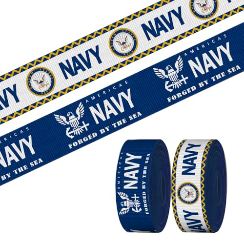 2 Rollen 12 Meter United States Navy Bänder, 2,2 cm blau-weiße Ripsbänder, patriotisches Stoffband für Geschenkverpackungen, United States Navy, Küstenwache, Luftwaffe und Armee-Dekorationen von Anshome