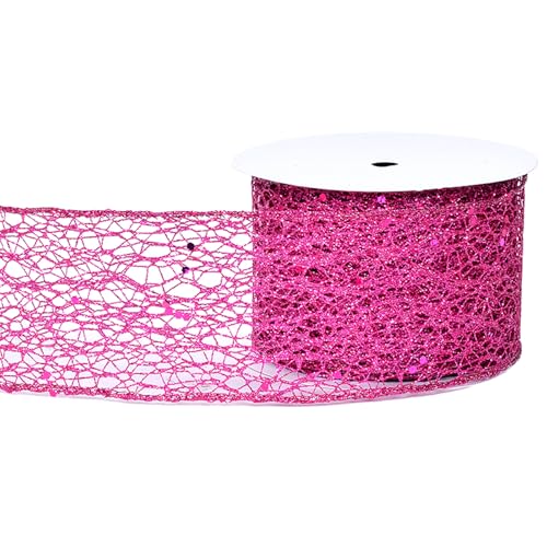 anshome Rosenrotes glitzerndes Netzband, 6,3 cm x 9,1 m, Rosen-Glitzer-Drahtkante, einfarbig, Jute-Stoffband für Geschenkverpackungen, Hochzeitsschleifen, Ornamente, Festival-Kranz-Dekoration von Anshome