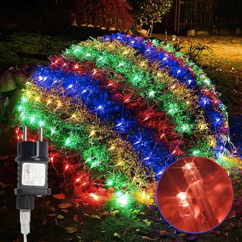 Ansobea LED Lichternetz Außen Bunt, 2x2m, 198 LEDs, Wasserdicht IP44, 8 Modi, Lichterkette Netz für Weihnachtsdeko, Garten und Partys von Ansobea