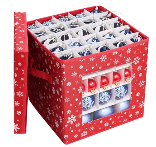 Anstore Aufbewahrungsbox für Weihnachtskugeln, 3 Ebenen Weihnachtskugeln Aufbewahrung 83 Fächer, Red Bottom Snowflake Sortierbox für Christbaumkugeln Weihnachtsschmuck mit Unterteiler von Anstore