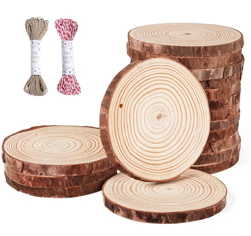 Anstore Holzscheiben 16 Stück (9-10 cm) ohne Loch - Natürliche Baumscheiben, 10mm dick - DIY Basteln, Hochzeit & Weihnachtsdeko von Anstore