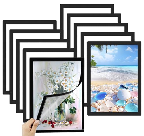 Anstore Magnetrahmen A4 Set – 10 Selbstklebende Magnetische Bilderrahmen für Fotos, Kunstwerke und Diamond Paintings, Kratzfest und Leicht Austauschbar – Ideal für DIN A4 Formate, Schwarz von Anstore