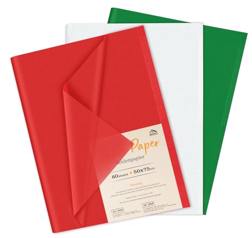 Anstore Seidenpapier Bunt 60 Blatt, Dreifarbiges Transparentpapier 50 x 75 cm Seidenpapier Verpackungsmaterial für Geschenktüten, Bastelpapier für Geburtstag Hochzeit Babyparty Weihnachten Dekoratione von Anstore