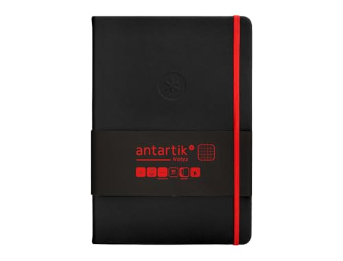 Antartik Notizheft mit Gummiband, A5 Blatt, kariert, schwarz und rot, 100 Blatt, 80 g, FSC von Antartik