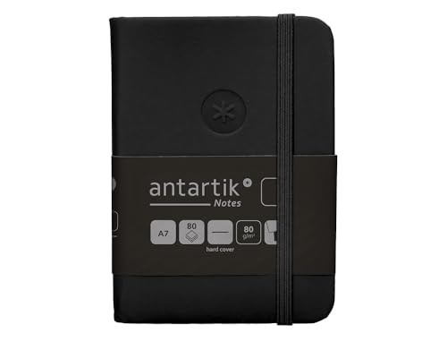 Antartik Notizheft mit Gummiband, fester Einband, A7, glatte Blätter, Schwarz, 80 Blatt, 80 g, FSC von Antartik