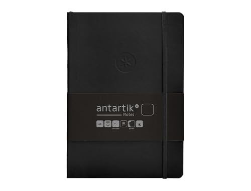 Antartik Notizheft mit Gummiband, weißer Deckel, A5, glatte Blätter, Schwarz, 80 Blatt, 80 g, FSC von Antartik