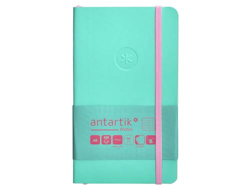 Antartik Notizheft mit Gummiband, weißer Deckel, A6, kariert, rosa und türkis, 100 Blatt, 80 g, FSC von Antartik